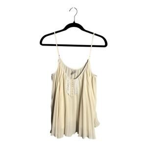 Free People Cream Pleated Camisole Spaghetti Straps Size Medium